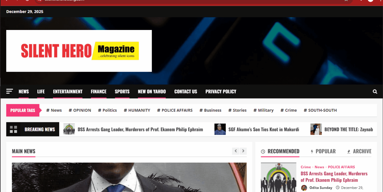 Silent Hero News NG is an online news platform focused on delivering current affairs, political updates, community perspectives, and socio-economic insights relevant to Nigerians.